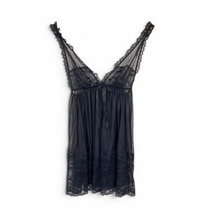 Victoria's Secret Black Lace Mesh Babydoll Chemise Lingerie Slip Small